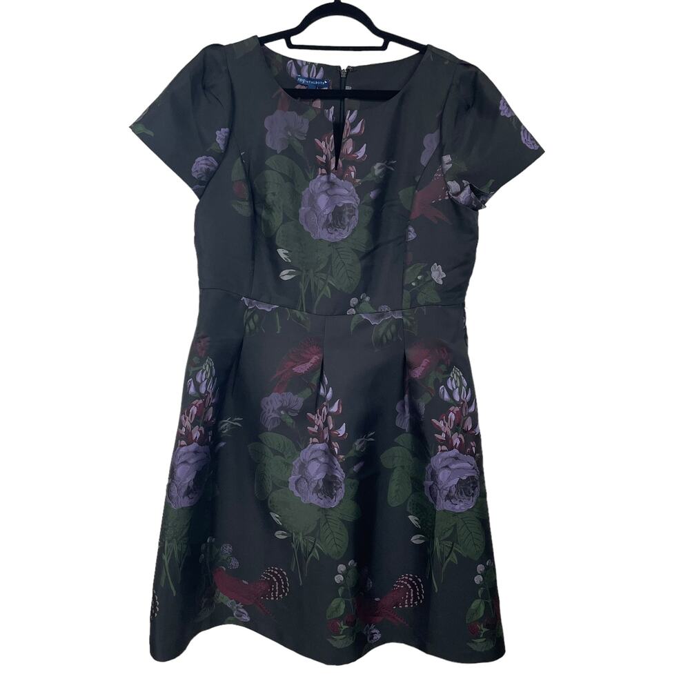 NWT - rsvp Talbots Black Floral A-Line Dress with Purple and Marion Accents - 1 - Picture 2 of 9